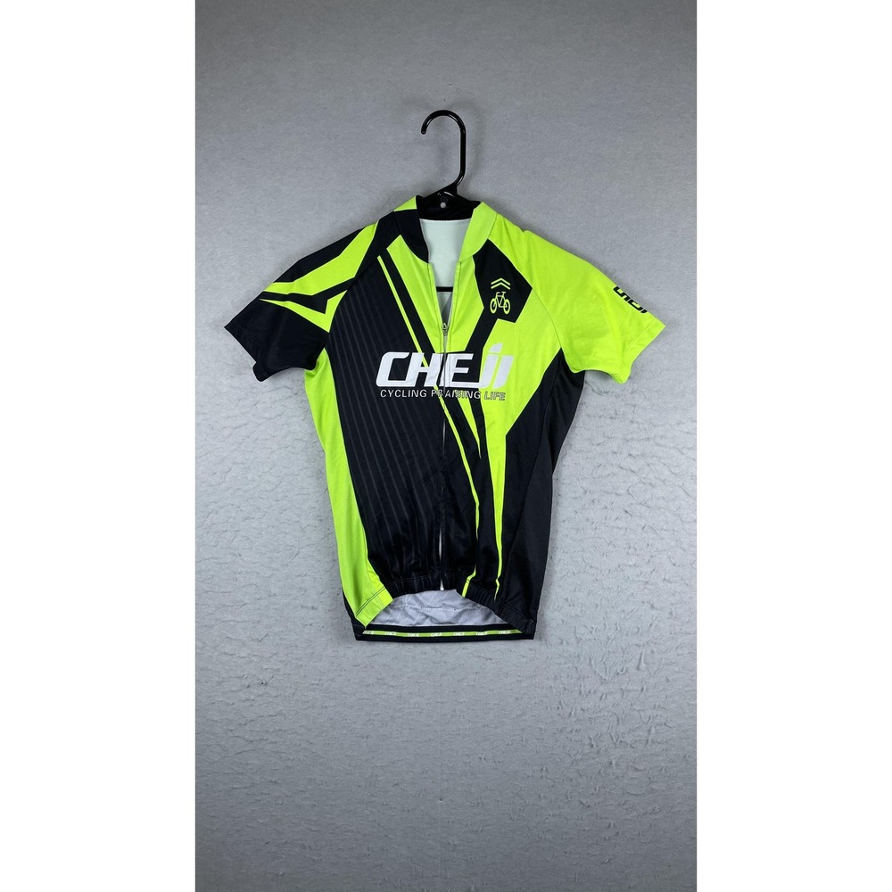 Cheji Cycling Jersey‎ Mens Medium Yellow Black Full Zip Short Sleeve Bike Shirt